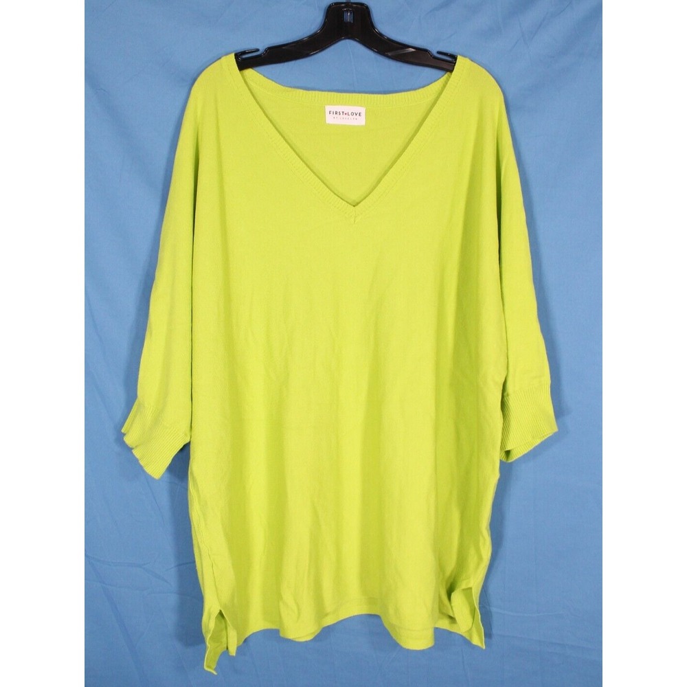 FIRST LOVE By Lovelyn PEA GREEN Ribbed Trim SHORT SLEEVE Knit Sweater Sz 3X